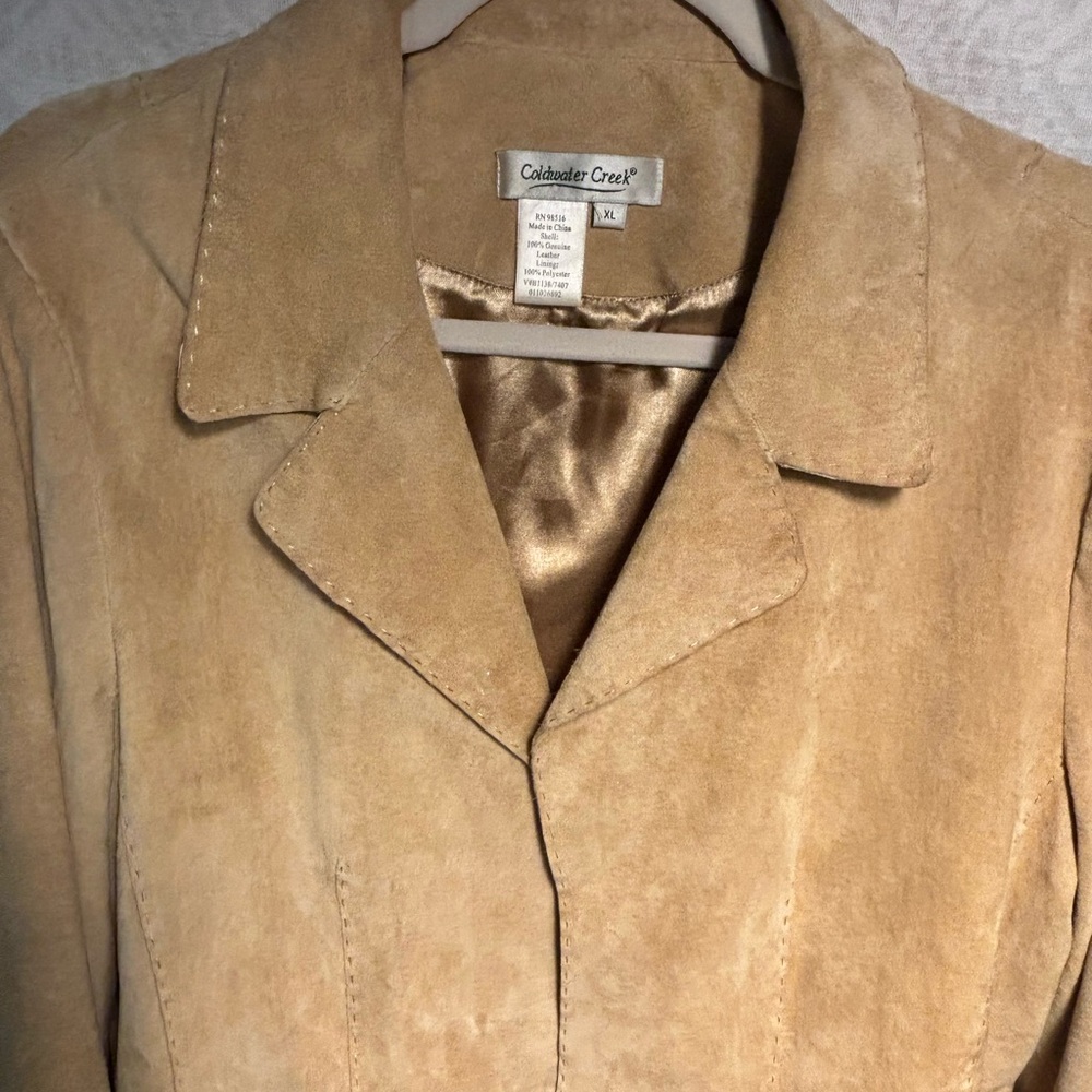 Coldwater Creek Tan Leather Blazer Jacket Women’s XL Button Front - Picture 3 of 16